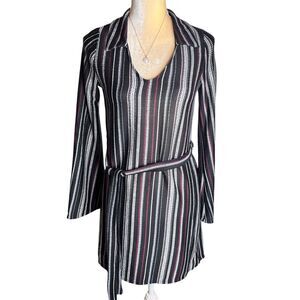 Sadie & Sage Belted A-Line Dress Size M Striped Long Bell Sleeves